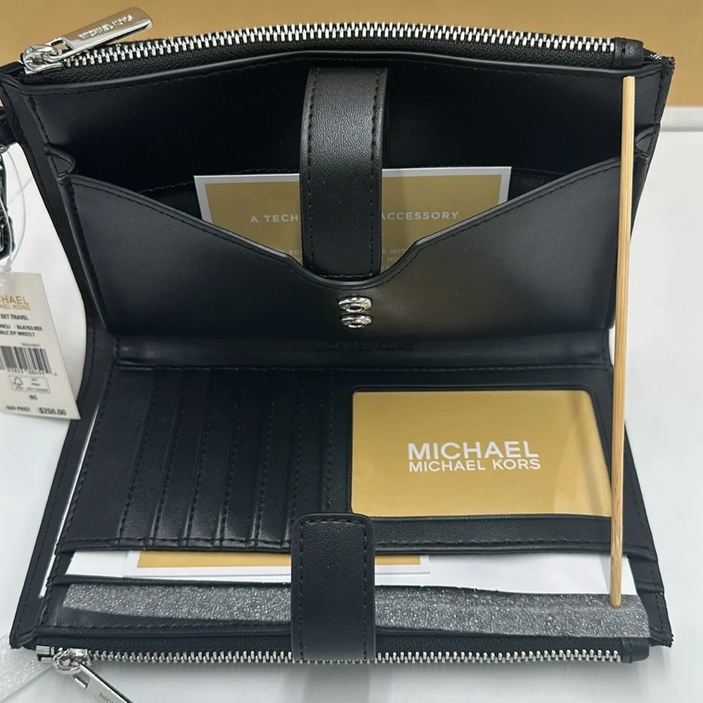 Michael Kors Jet Set Travel Large Double-Zip Wallet-PhoneHolder Black Multi - Picture 9 of 13
